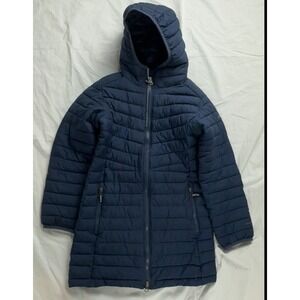 Columbia Sportswear Kids Puffer Jacket Navy Blue Hooded Omni Heat Sz S girls 7-8